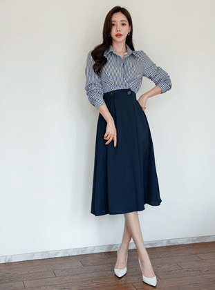 Roer [바야 스트라이프 롱 원피스]♡韓國女裝連身裙