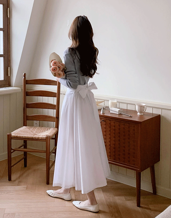 센디 플레어 롱스커트(리본/A라인/뒷밴딩)♡韓國女裝裙