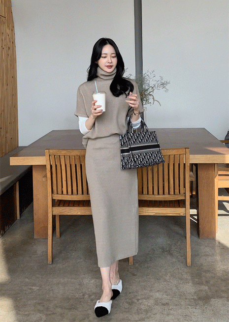썸데이 셋업set:폴라티 롱스커트 세트♡韓國女裝套裝