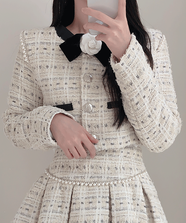 [set]샤니 브로치 트위드자켓+스커트 투피스 2color - 썸데이즈♡韓國女裝套裝