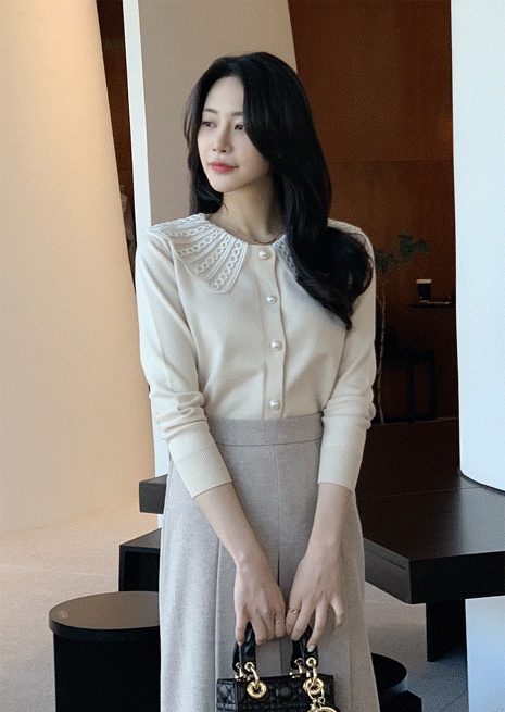 레이스카라 니트kn:2color♡韓國女裝上衣