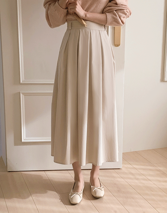 호킨 플리츠 롱스커트(A라인/뒷밴딩)♡韓國女裝裙
