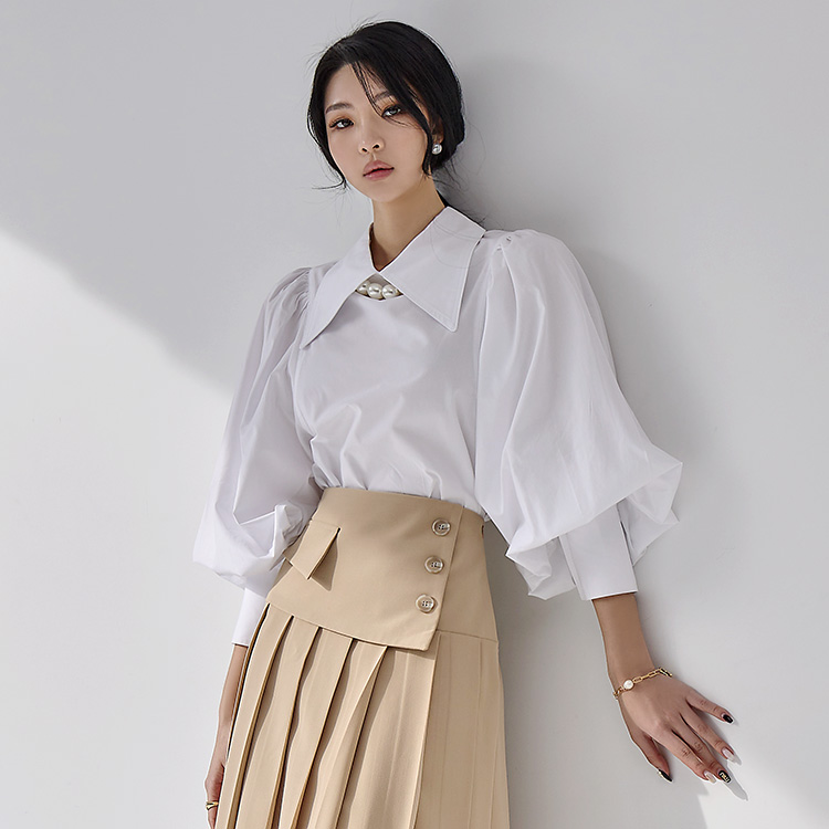 DINT - S523 도넬 와이드 빅 카라 벌룬 셔츠Document♡韓國女裝上衣