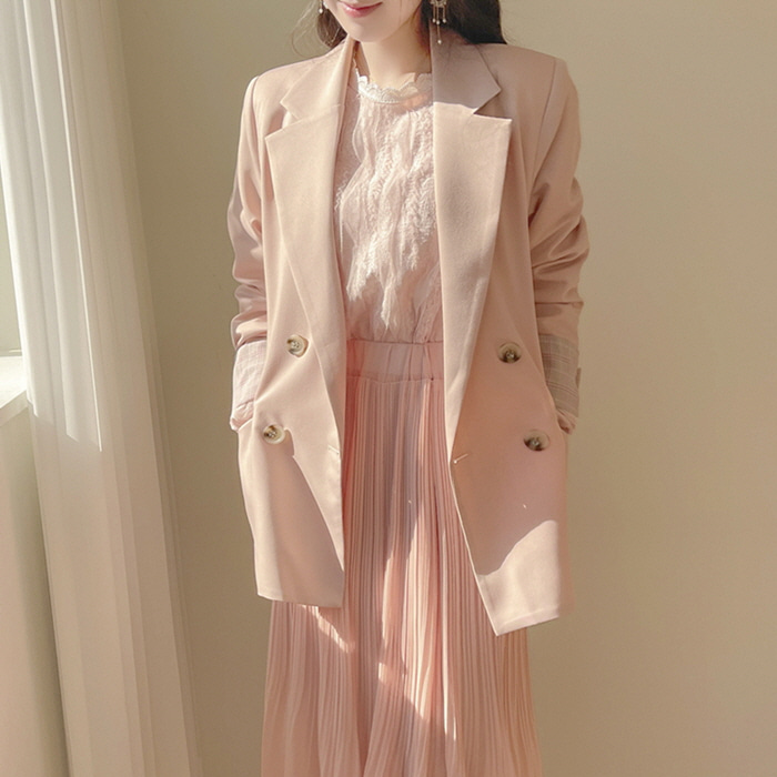 소프트 라떼 소매체크 더블 자켓 a2753 - 러블리 로맨틱룩 피오나♡韓國女裝外套