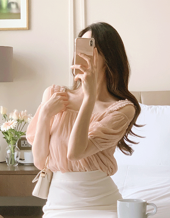 샤린 링클 블라우스(크롭/밴딩/데이트룩)♡韓國女裝上衣