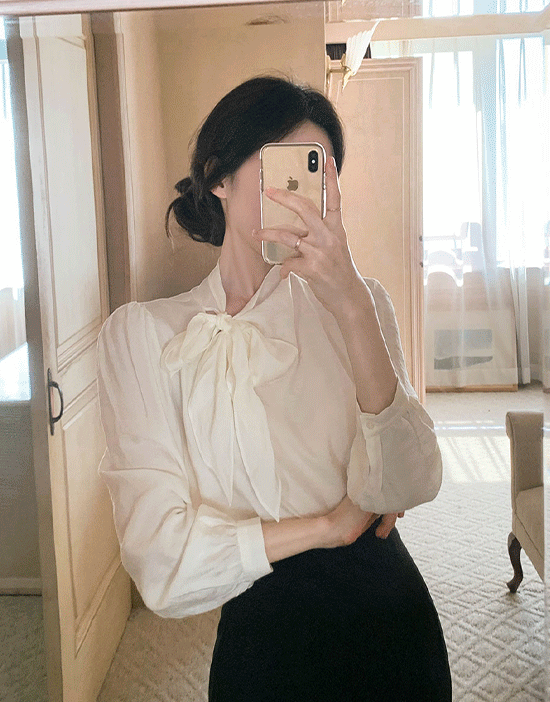 브로아 리본 블라우스(퍼프/로맨틱/하객룩/데이트룩)♡韓國女裝上衣