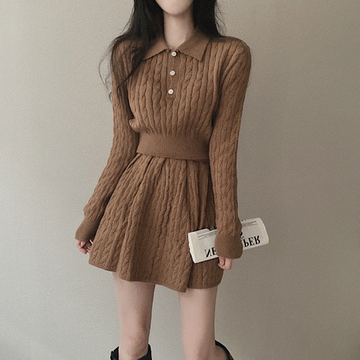 [러블리set!] 꽈배기 카라니트  니트 미니스커트 투피스 세트 4color♡韓國女裝套裝
