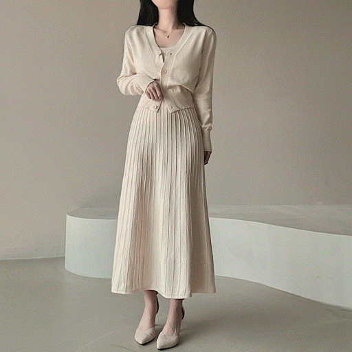 [여리함의 정석!] 니트 가디건  니트 롱원피스 투피스 세트 2color♡韓國女裝套裝