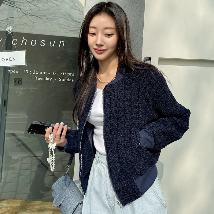 베네토 트위드 블루종♡韓國女裝外套